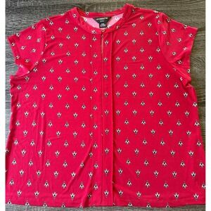 Liz Claiborne Career Petite PXXL Red Geometric Print Cap Sleeve Keyhole Blouse